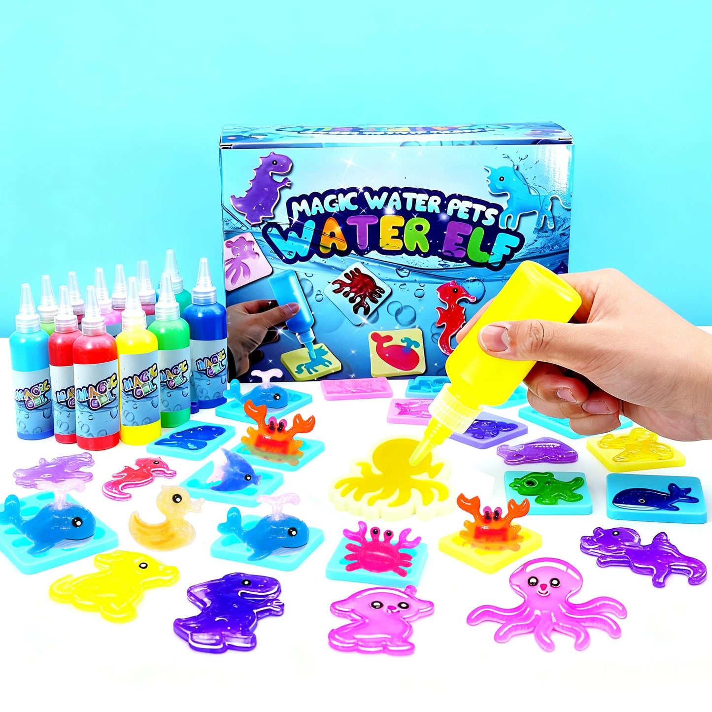 18 Colors Magic Water Elf Kit with 20 New Molds, DIY Hydrogel Aqua Fairy Water Gel Toy, Creative Sensory Learning Resources Art Craft Kit for Kids Ages 4-8-12, Educational Birthday for Girls Boys