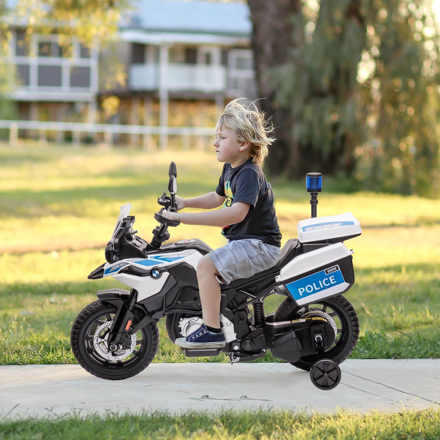 GARVEE Licensed BMW Police Motorcycle for Kids, 12V Electric Ride On Toy for Boys Girls Age 3-8, Battery Powered Motorbike w/LED Siren Lights, Music, 3 Speeds, Safety Training Wheels