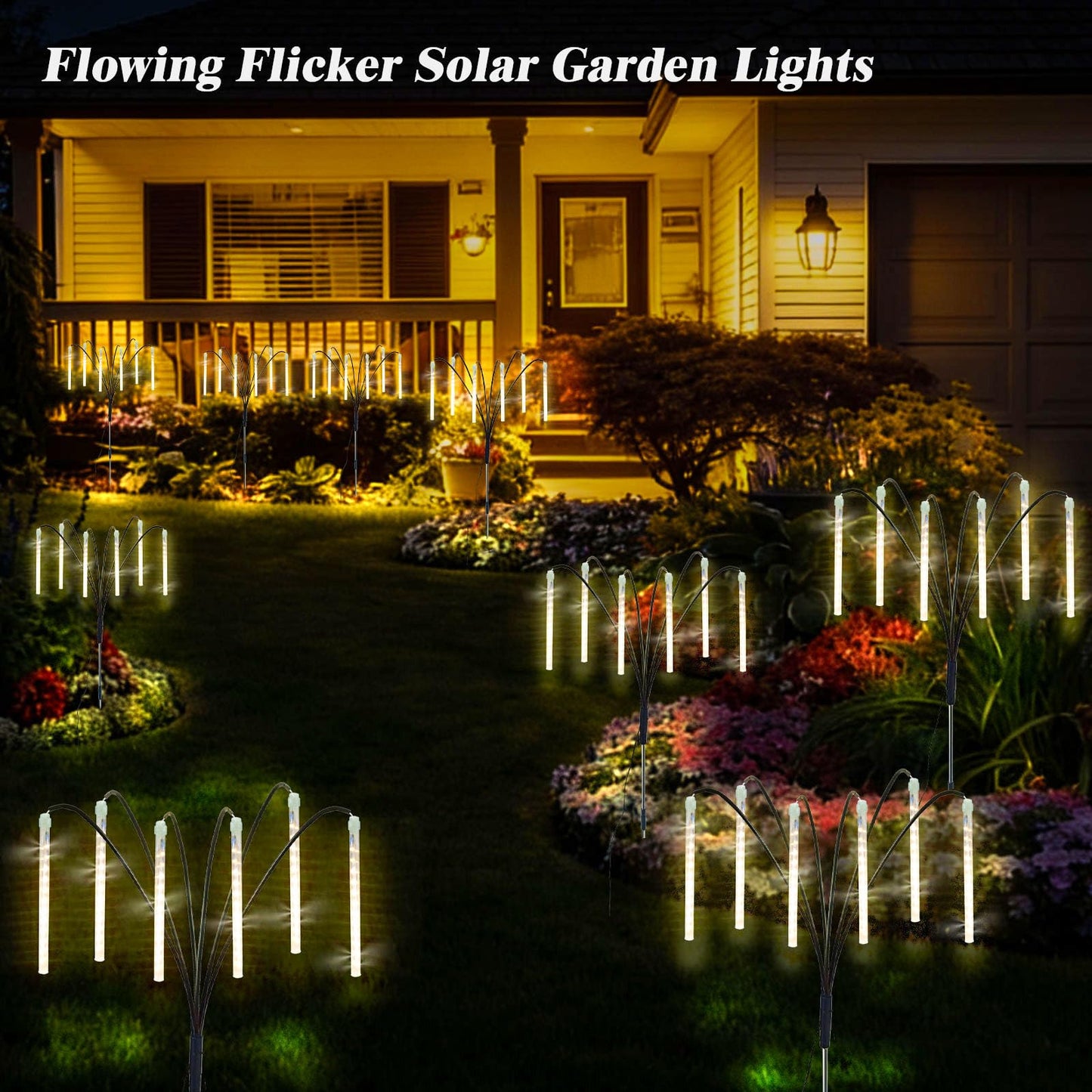 Trunfiste Garden Decor Outdoor Solar Meteor Shower Lights 2Pack 288LED,46" Whimsical Solar Garden Lights with 12 Brighter Tubes,Solar Twinkle Lights Outside for Garden Yard Path Porch Patio Lawn Decor