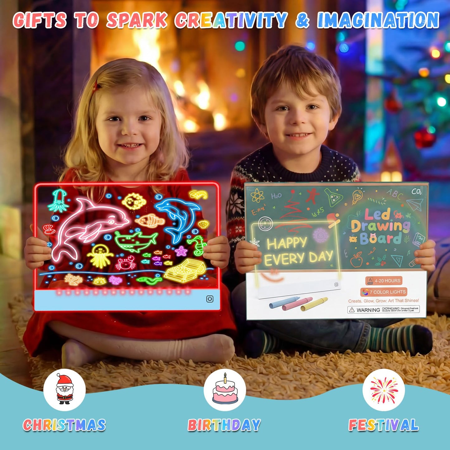 16" Led Drawing Board for Kids Rechargeable, Portable Doodle Glow LED Note Board with 7 Colors, Light Up Acrylic Dry Erase Lumi Board with Stand, Easter Gifts Teen Gifts Boys & Birthday Gifts(Blue)