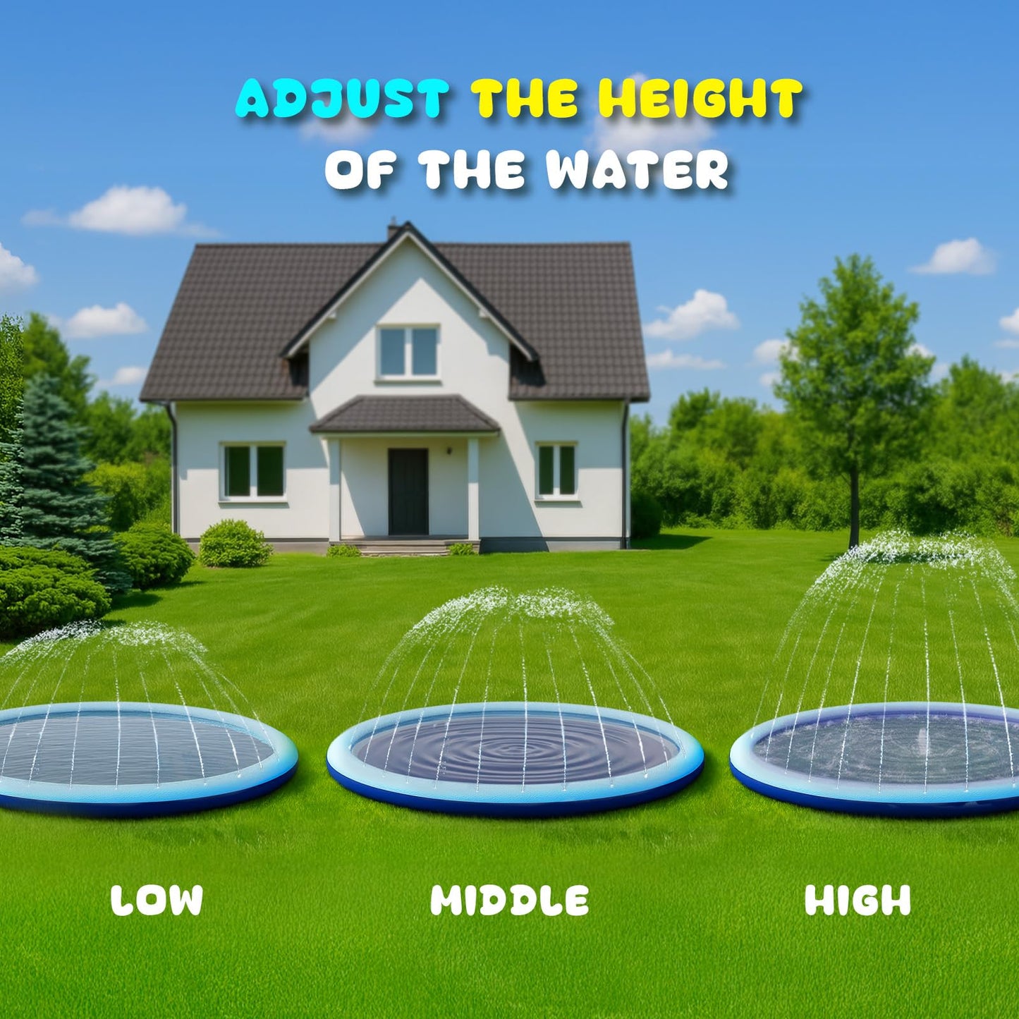 COMMOUDS Splash Pad for Kids and Dogs, Non-Slip Sprinkler Pad Thicken Pool Summer Outdoor Water Toys, Backyard Fountain Play Mat for Baby Toddlers Boys Girls Pet(59Inch)