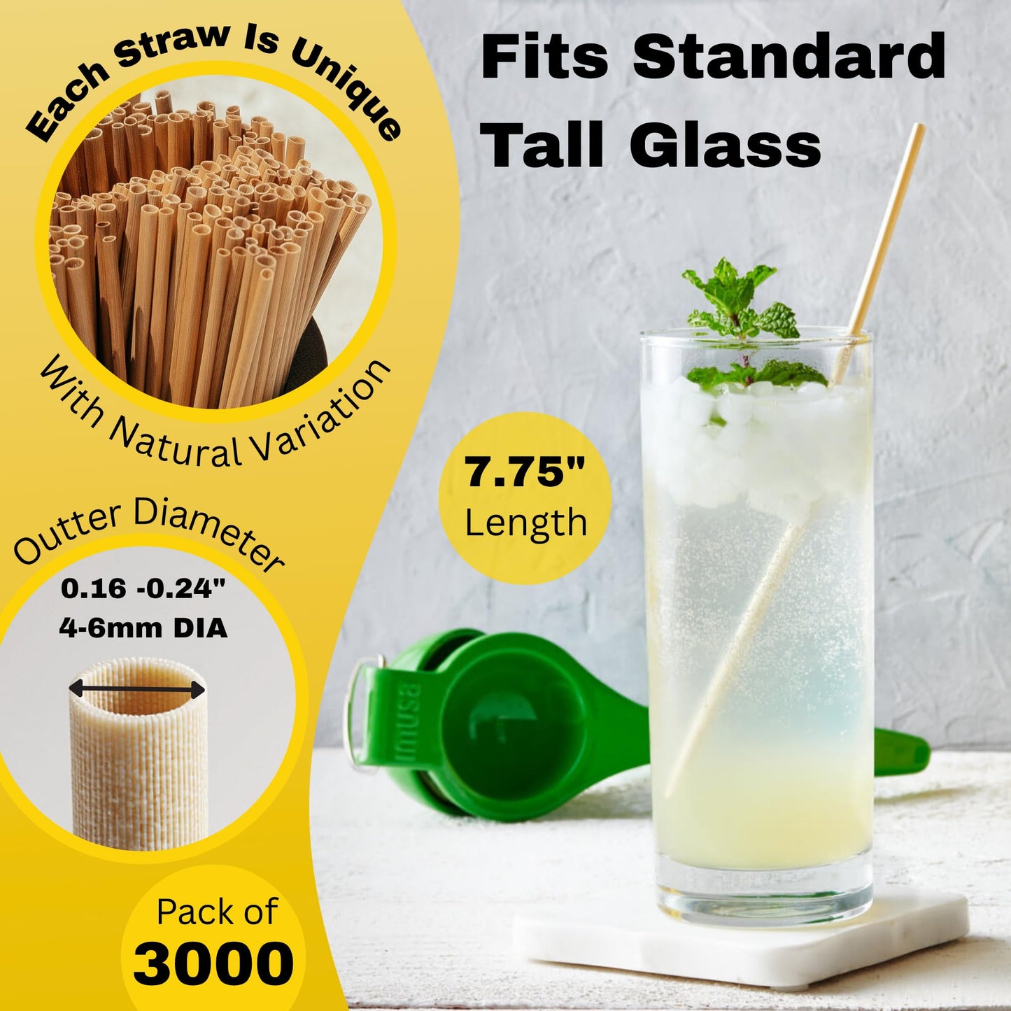 HAY! Straws® 7.75" Regular Drinking Straws | 3000 ct 100% Biodegradable and Compostable | Durable, Non-Soggy, Gluten-Free | Eco-Friendly Alternative to Plastic and Bioplastic Straws