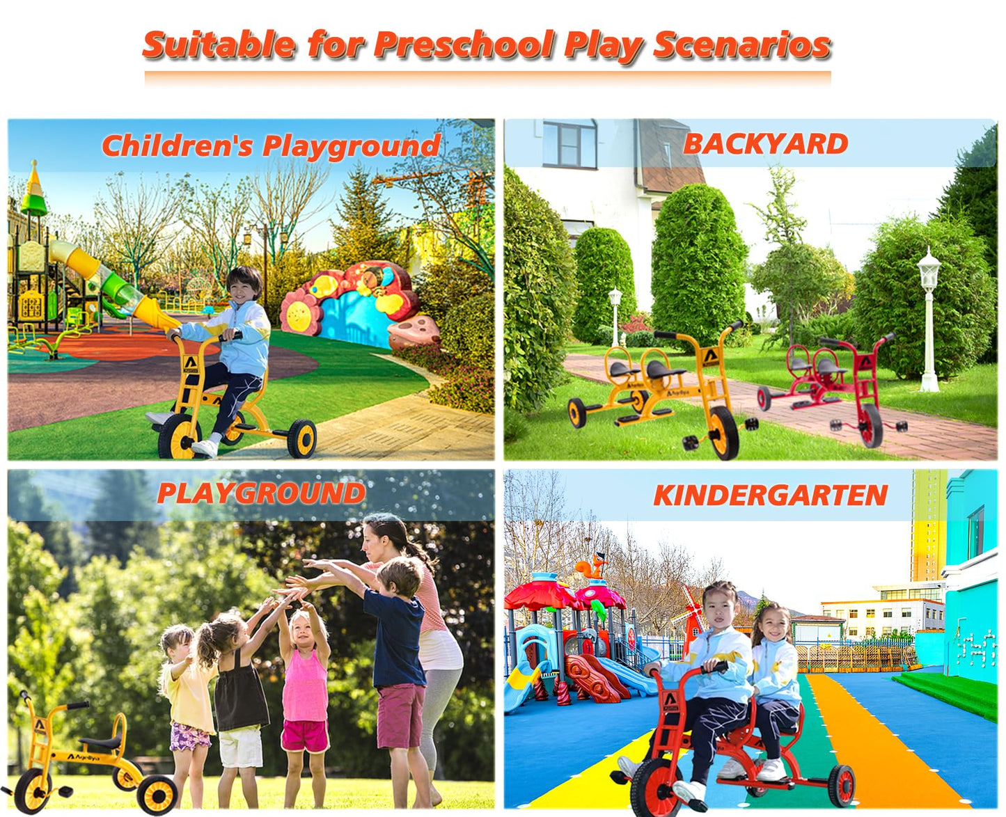 Ageliya Preschool Kids Tricycle for Rider Age 3-5, Durable Metal Pedal Trike for Boys Girls, Big Kid Tricycle with Non-Slip Grip, Solid Rubber Tires -Outdoor Playschool Daycare Playground Equipment