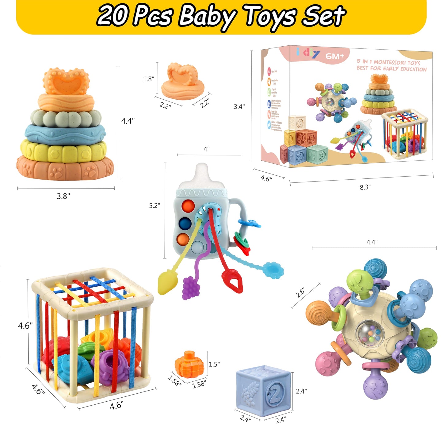 Baby Toys 0-6-12 Months,Montessori Toys for babise 0-6-12-18 Months,Incl Pull String Toy & Shape Sorter & Stacking Building Block & Manhattan ball & Baby Blocks,montessori baby toys for 1 + year