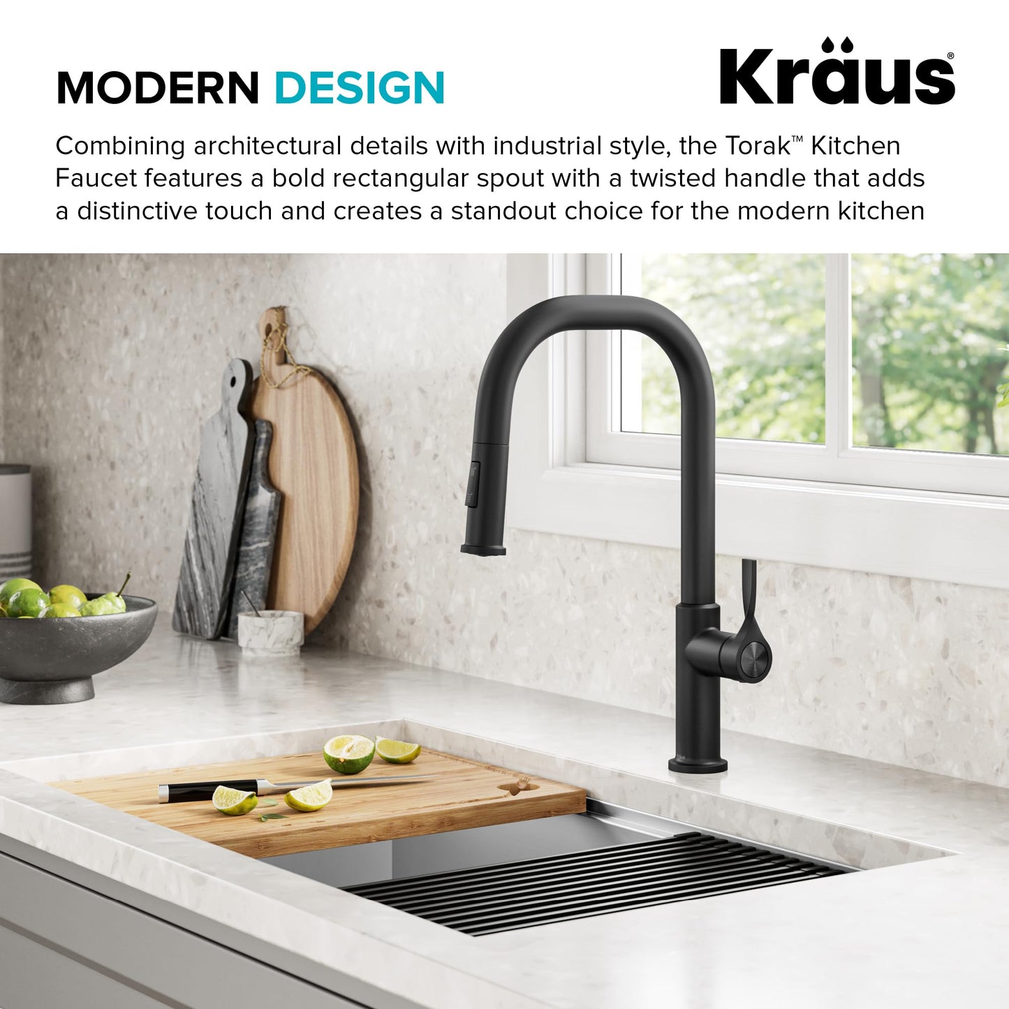 KRAUS Torak Pull Down Kitchen Faucet in Matte Black with 2 Function Sprayer, Pre-Attached Water Lines, and Mounting Hardware, KPF-2841MB
