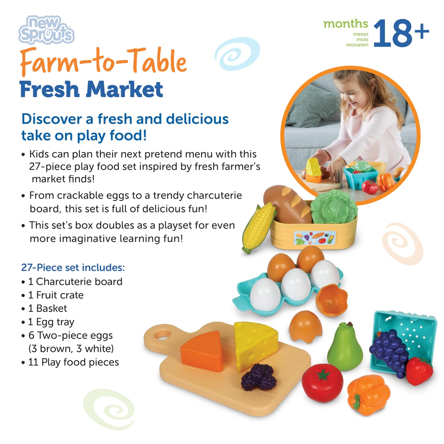 Learning Resources New Sprouts Farm-to-Table Fresh Market - Pretend Play Food for Kids, Grocery and Kitchen Play Toys, Toddler Fine Motor Skills, Montessori Activities, Gifts for Boys and Girls