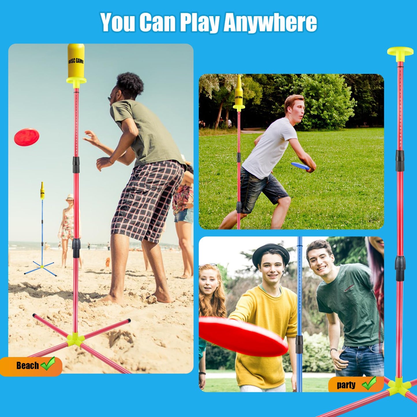 Eastgoing Outdoor Flying Disc Game Set, Bottle Game with Height Adjustment Button und Score Tracker, Outdoor Polish Horseshoes Game Set for Lawn, Backyard, Park, Camping,Beach Game