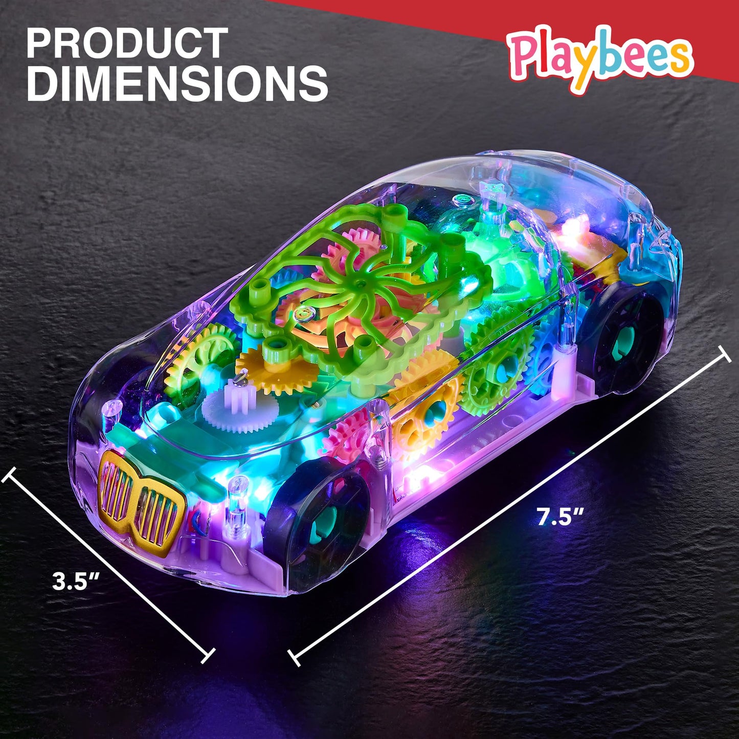 Playbees Light-Up Transparent Car Toy, Toys for Autistic Kids Ages 3-5 Sensory Toy for Kids with Autism Special Needs Toys, Bump and Go Toys for Toddlers Music and LED Effects Great Gift Idea