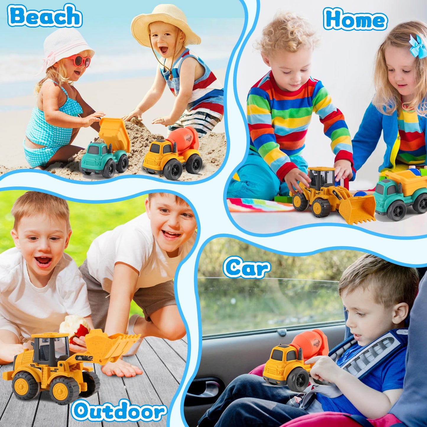 vusum Toddler Toys for Ages 2-4, Kids Toys for 1 2 3 Year Old Boy Girls,Dump Truck Cement Mixer Excavator Toy Cars Set, BPA Free, Phthalates Free, PVC, Outdoor Toddler Boy Toys Birthday