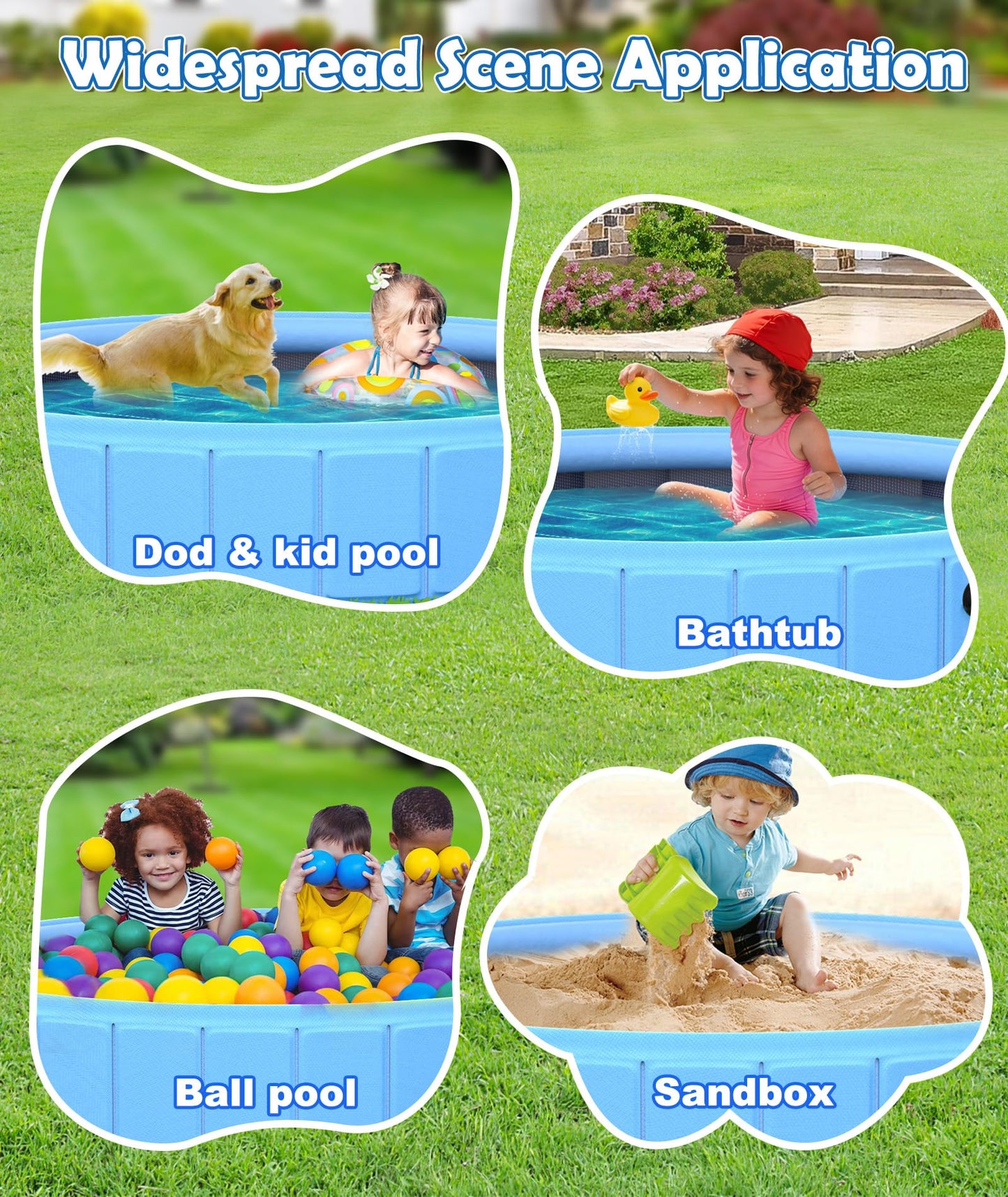 EPN Large Foldable Dog Pool ā 0.55MM PVC 2-in-1 Portable Bathtub & Sprinkler for Dogs, Cats, Kids ā Heavy Duty, Non-Slip, Summer Water Toy (79 in)