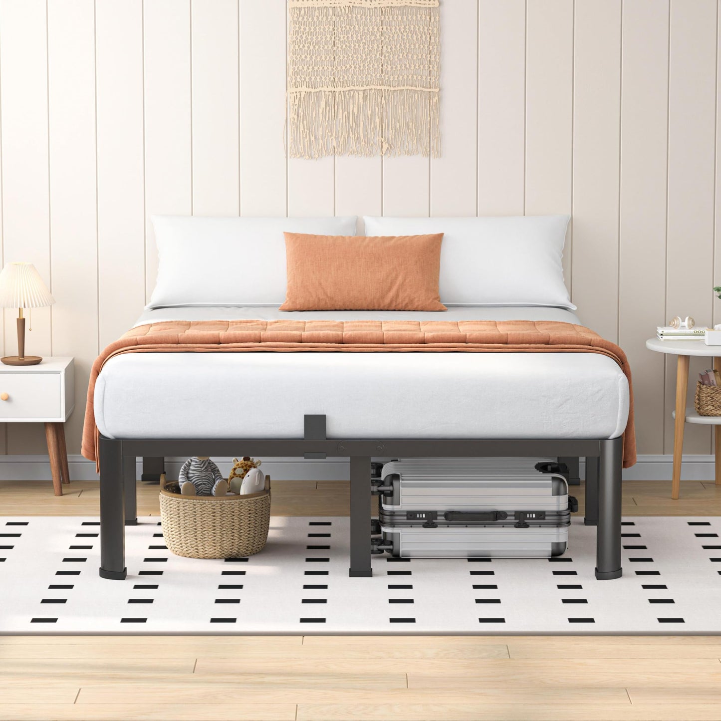 VIPSHOW 20 Inch Queen Heavy Duty 3500 lbs Bed Frame with Round-Corner Legs & Anti-Squeak Design – Quick Assembly Metal Platform, No Box Spring Needed