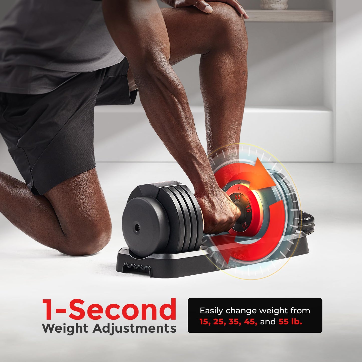 Sunny Health & Fitness Elite Adjustable Dumbbell 55-Pound, Space Saver, Secure Quick-Lock, Anti-Slip Steel Handle, Home Gym Fitness (Single Dumbbell) (weight 15,25,35,45,55) – SF-DB01-055