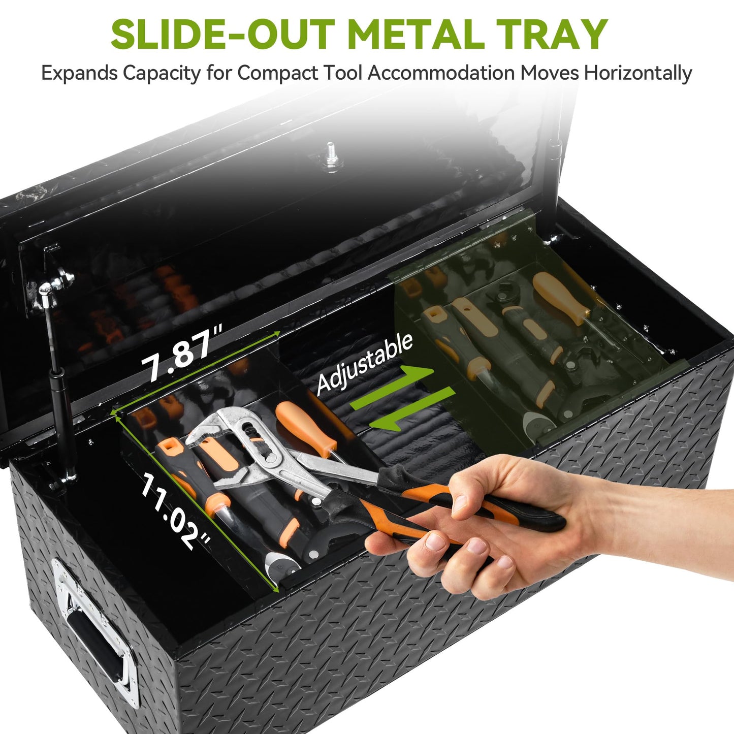 AUTOSAVER88 30 Inch Truck Bed Tool Box, Heavy Duty Aluminum Diamond Plate Tool Box Chest, Waterproof Chest Storage Box with Sliding Shelf and Lock for Trucks, Trailers, RVs, Warehouses