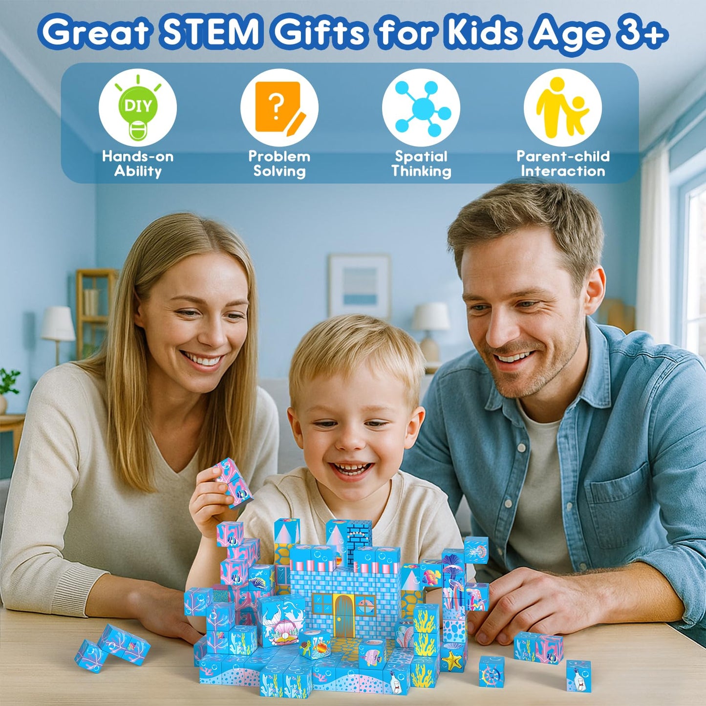 Chodia Magnetic Building Blocks-135 PCS Growing Ocean Magnet Cubes Tiles with USB Light Panel,STEM Sensory Construction Toys Set Christmas Birthday Gifts for Kids Boys Girls Toddlers Ages 3+,4-8,6-8