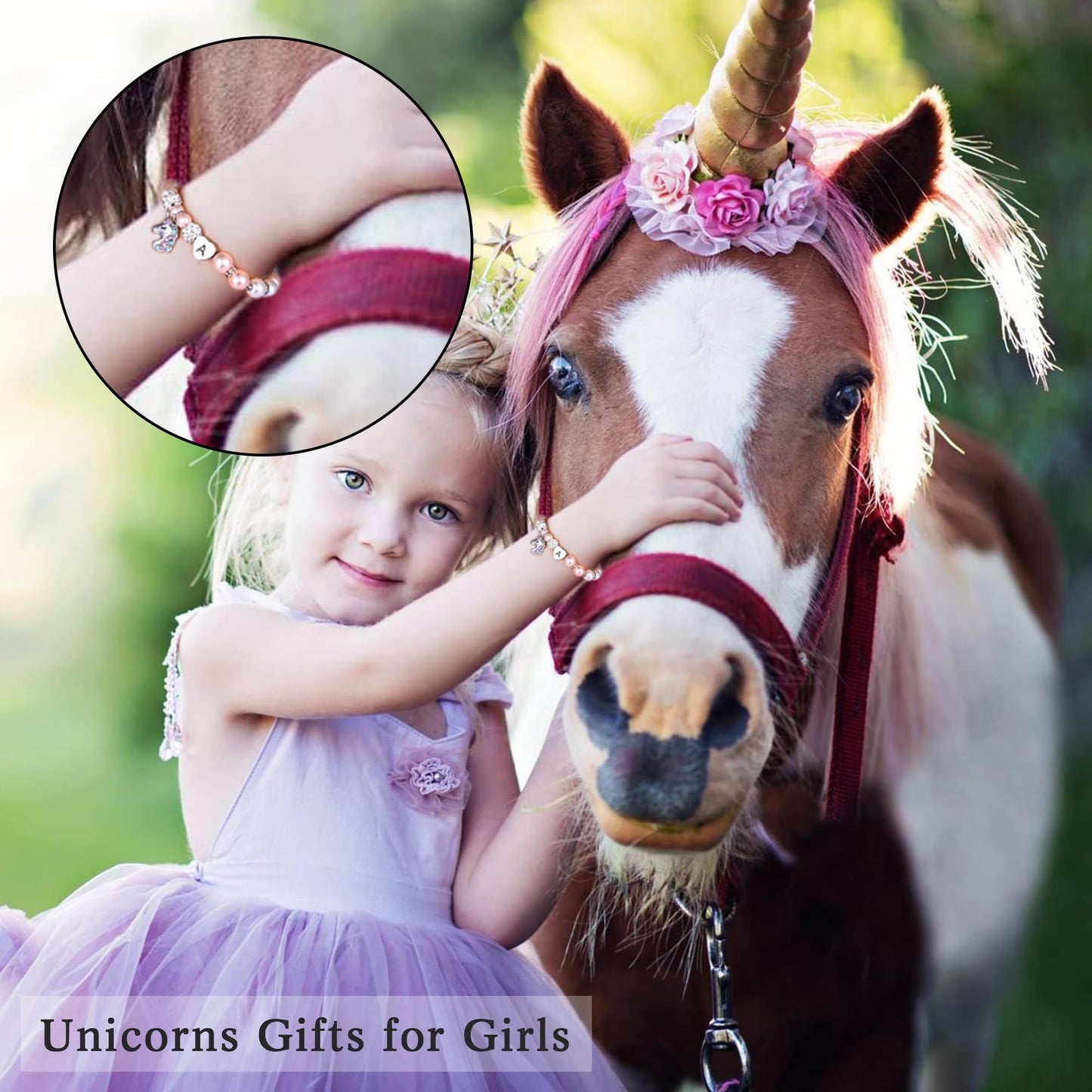 Hidepoo Unicorn Bracelet Gifts - Heart Initial A Unicorn Jewelry Unicorns Gifts Rainbow CZ Letter Unicorn Bracelets Birthday Gift