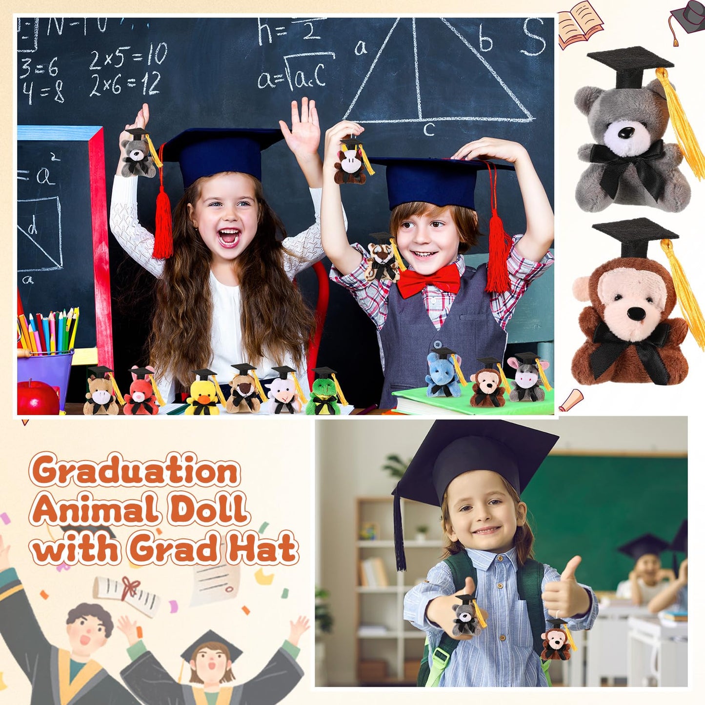 Blueweenly 12 Pcs 2026 Grad Stuffed Animal Bulk Mini Graduation Plush Animal Toy with Cap Class of 2026 Stuffed Bear Keychain for Party Decoration Goodie Bag Filler Toy Carnival Prizes Exchange Gift