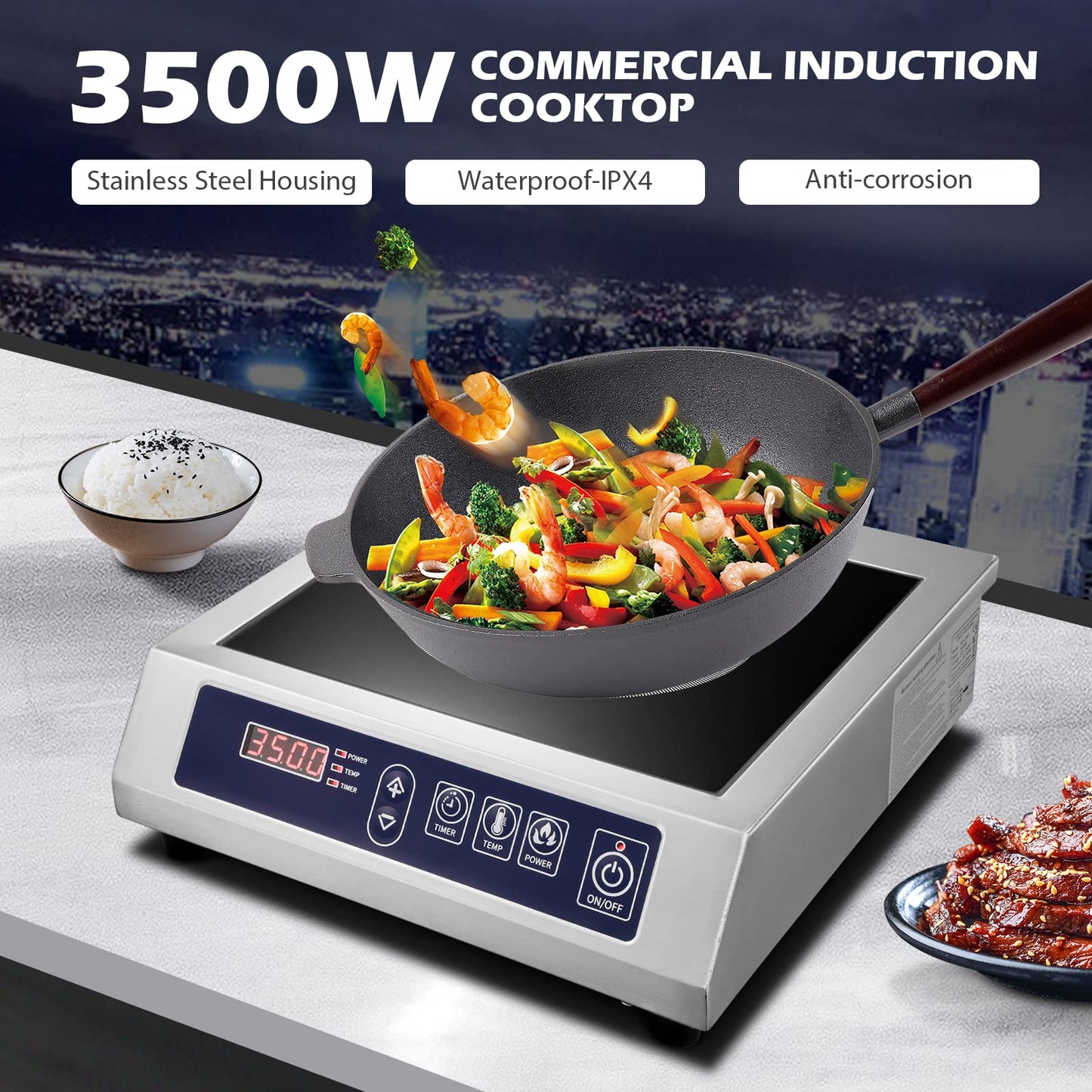 Commercial Induction Cooktop,Portable Electric Countertop Burner(3500W/ 240V) with Stainless Steel Housing, Durable Commercial Induction Hot Plate for Hotel Restaurant School