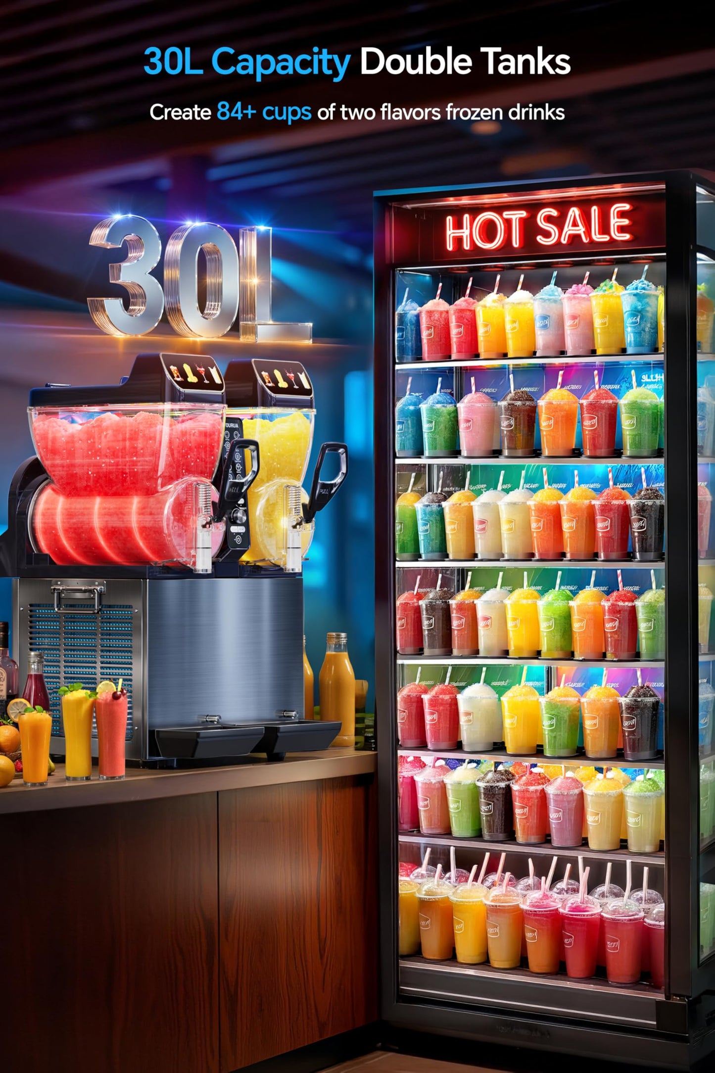 Tourua Commercial Slushie Machine, Margarita Daiquiri Wine Frappe Slush Frozen Drink Machine, 30L