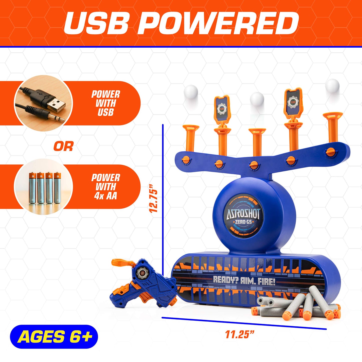 USA Toyz AstroShot Zero GS Shooting Games for Kids - Nerf Compatible Floating Ball Targets for Shooting with Foam Blaster Toy Gun, 10 Floating Ball, 10 Foam Darts, and 5 Flip Targets