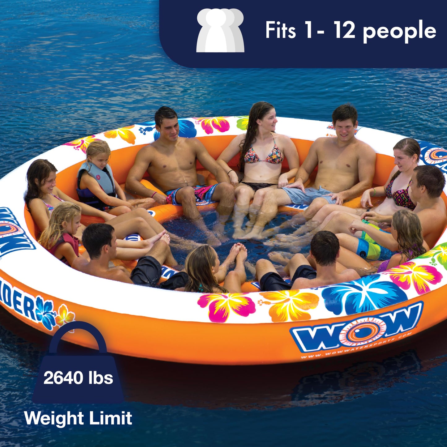 WOW Sports Inflateable Floating Island - Stadium Islander For Up to 12 People - Multiperson Raft for Lake