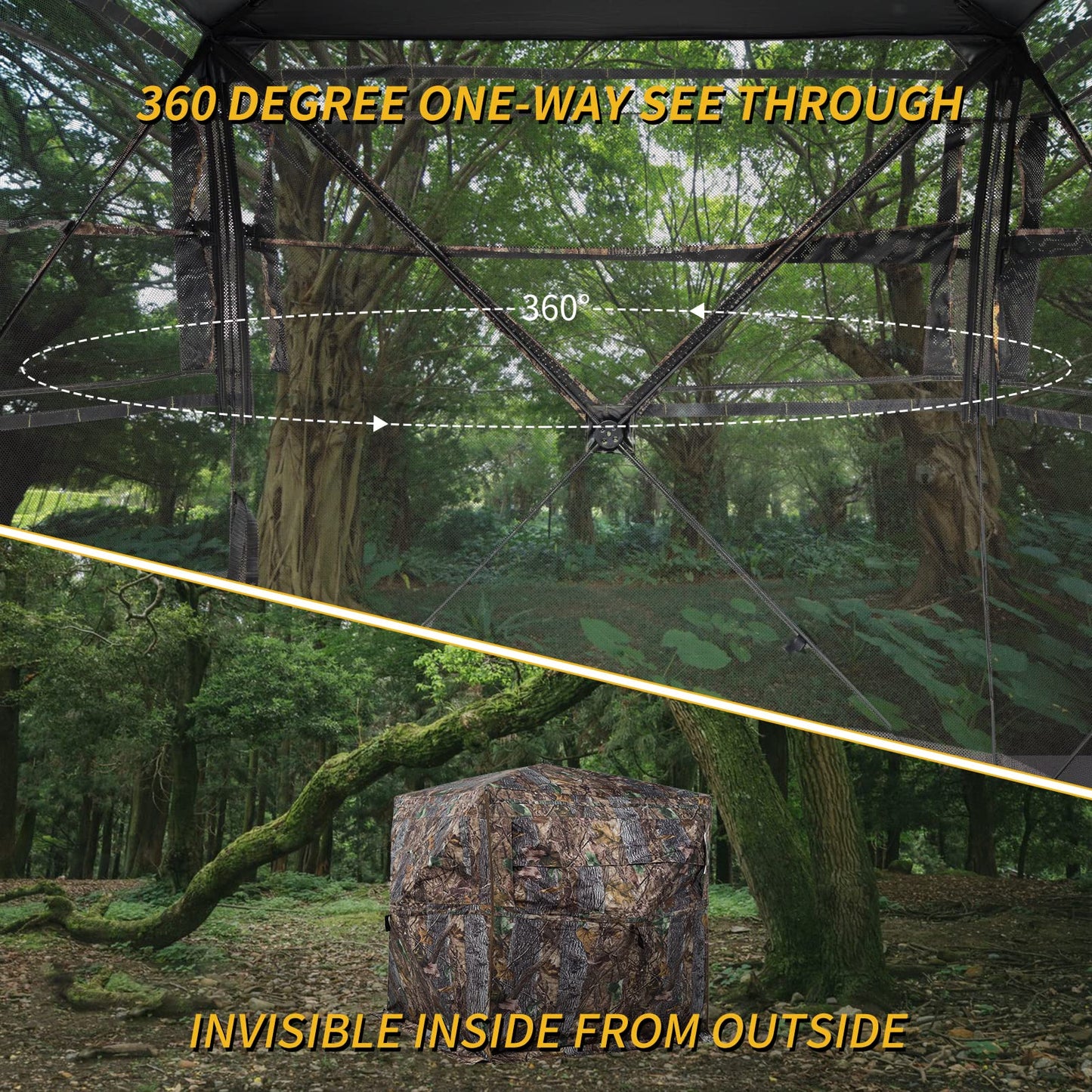 FUNHORUN Hunting Blind 270/360 Degree See Through Ground Blind with Carrying Bag, 2/3/4 Person Pop Up Camouflage Tent Portable Concealed Shelter