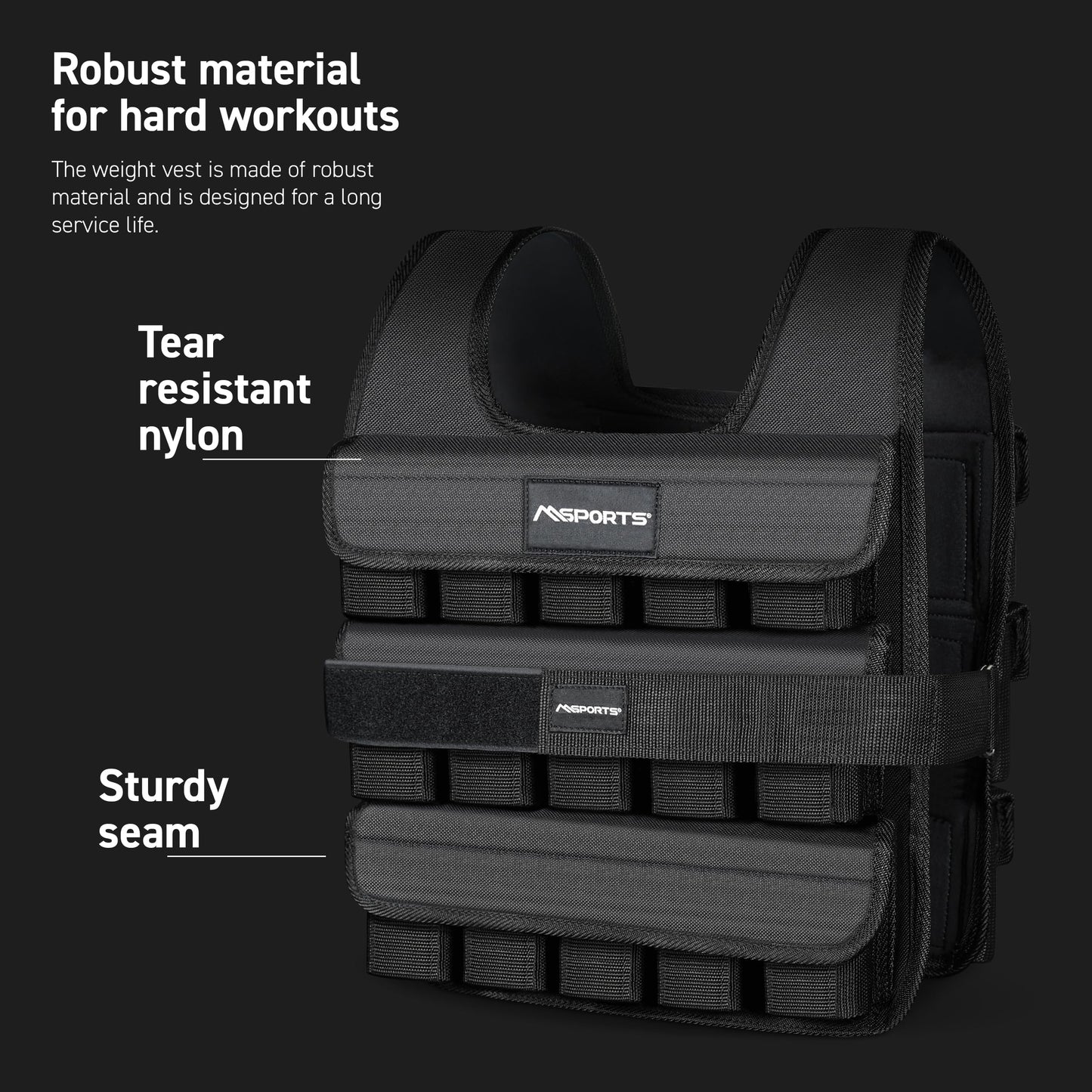 MSPORTS Premium Weighted Vest for Women & Men – Adjustable 11–65 lb, Running Vest, Walking Weighted Vest, Tactical Style Training Vest for CrossFit, Strength, Cardio & Home Workouts (Black, 65 lb)