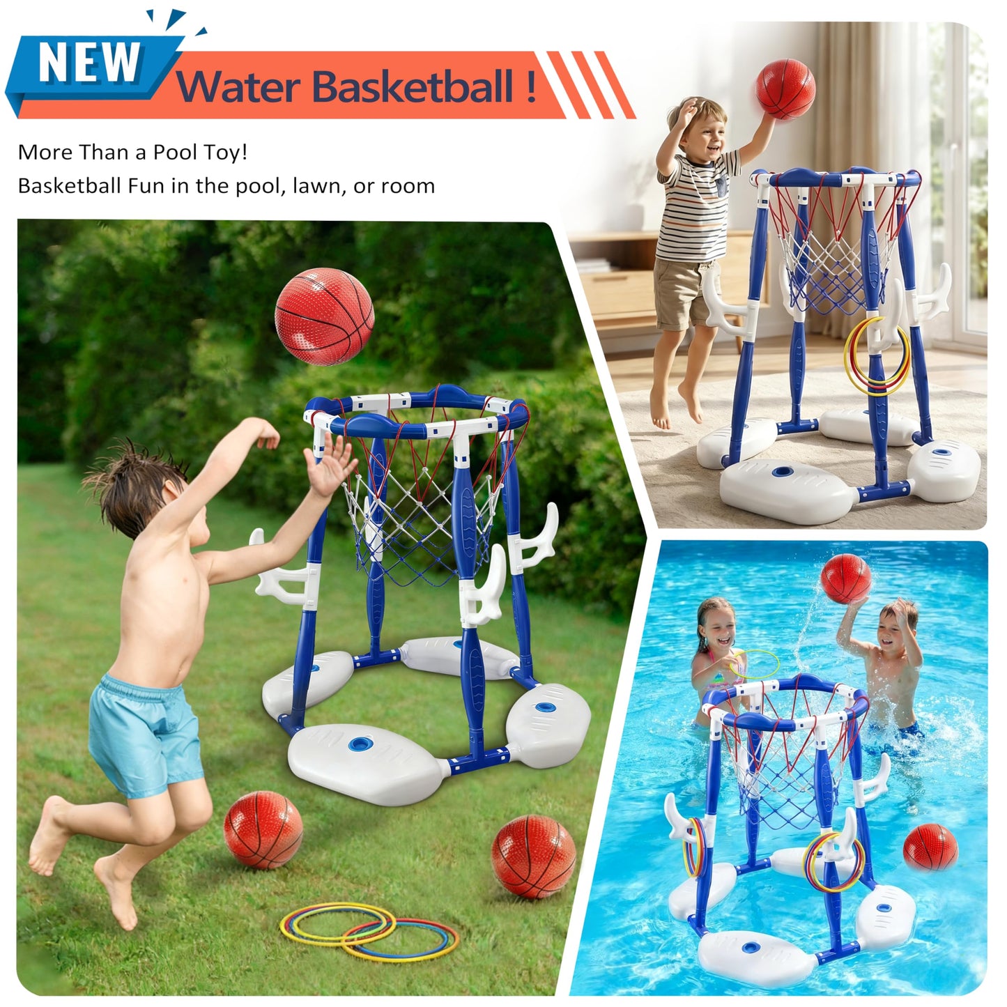 Aerilyo 2 in 1 Pool Basketball Hoop, Pool Toys Swimming Pool Games for Kids Adults Family Party Birthday Games Toys