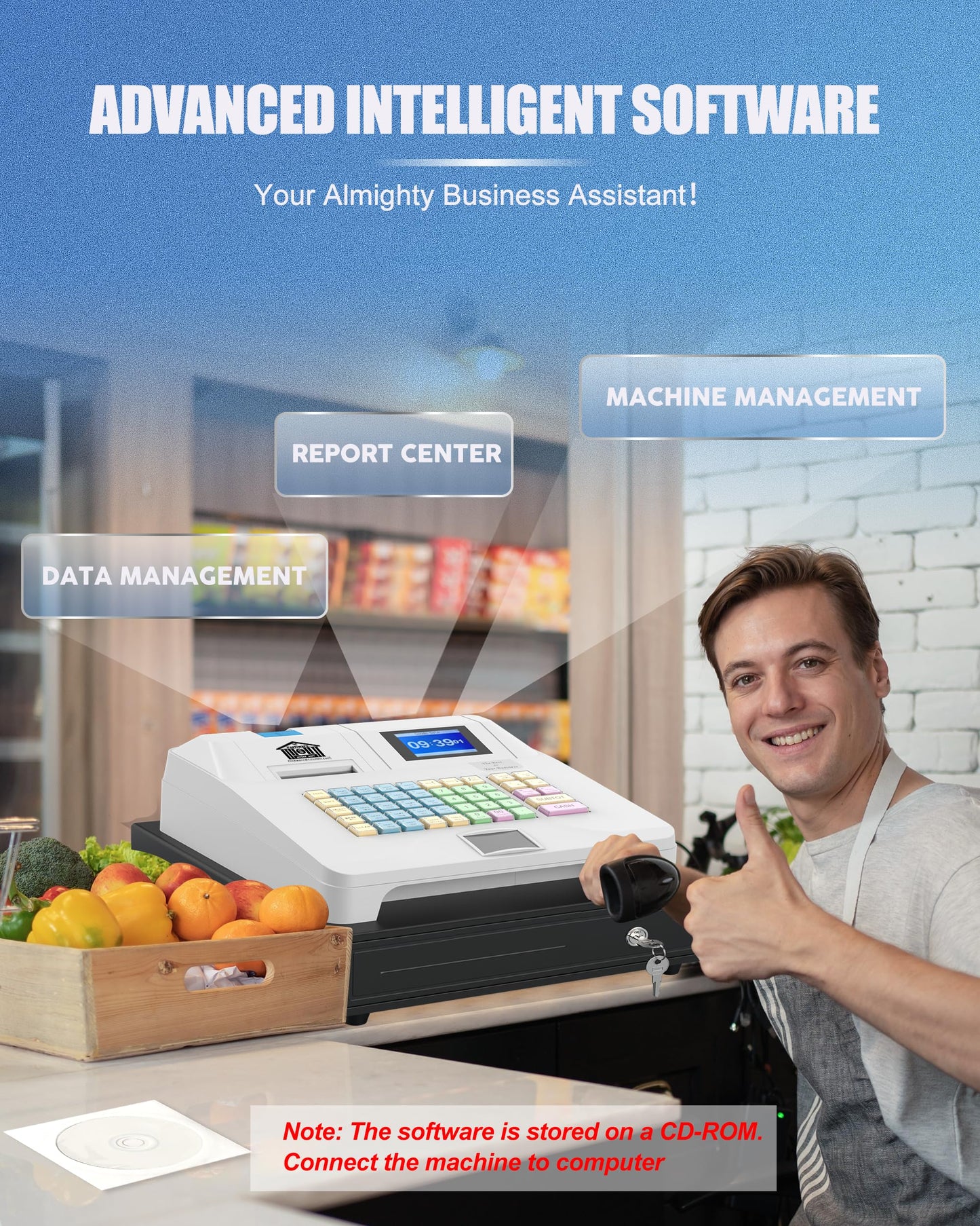 Perfiware Cash Register for Small Businesses with Scanner๏ผHS1000๏ผ& Removable Checkport Cash Drawer,Electronic Cash Registers with Dual Display and Receipt Printer,Dust-Proof& Oil Proof