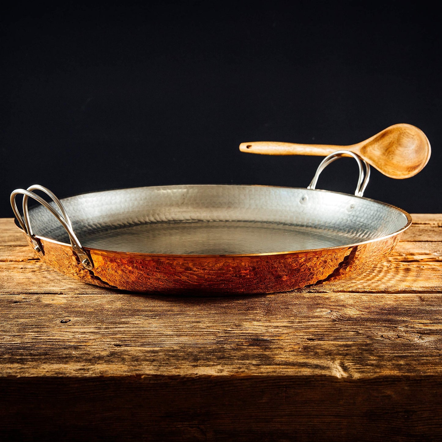 Sertodo 15 Inch Hand-Hammered Copper Paella Pan | Heavy-Gauge Pure Copper Frying Pan & Skillet | Artisan Cookware for Cooking & Serving – Alicante Style