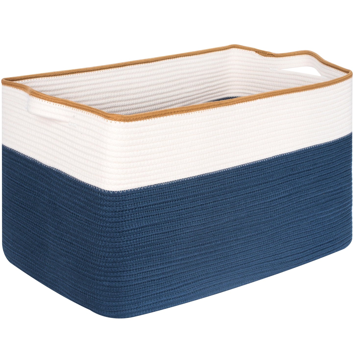 MINTWOOD Design 22in Extra Large Blanket Basket Holder Living Room, Rectangle Rope Woven Storage Basket with Handles for Laundry, Pool Towels, and Shoes, Dog Toy Organizer Bin Box, Prussian Blue