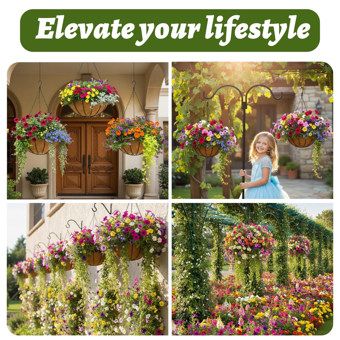 GYATSOCYG 2 Pack 12 Inch Brown Outdoor Metal Hanging Planter Basket Hanging Planters Flower Pot Round Modern Flower Holder Pot Garden Accessory(Watermelon Style)