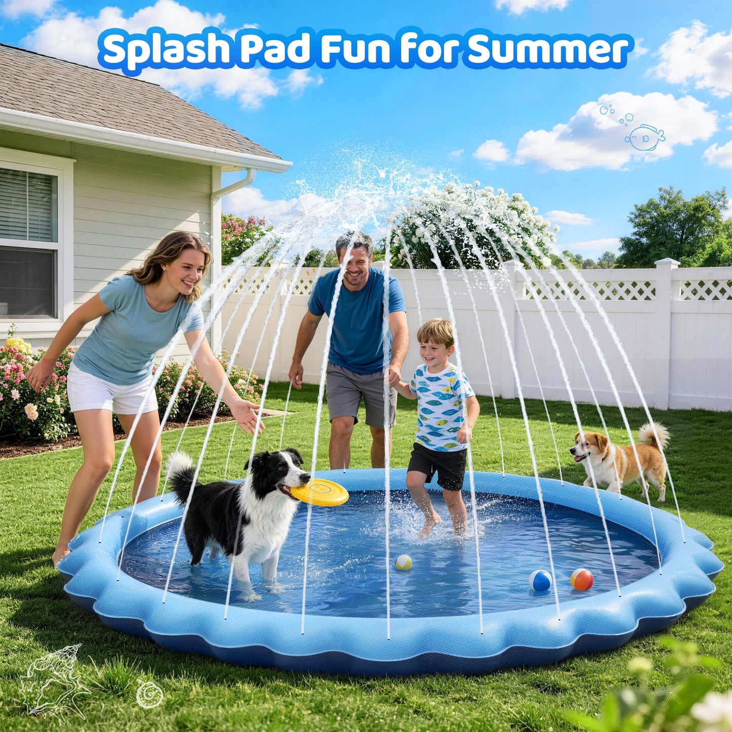 Meowant Splash pad for Kids and Pet, Not-Slip Sprinkler Play Mat for Dog and Children Summer Toys, Outdoor Backyard Toddler and Dog Pool 3-12 Years Boys & Girls 60"