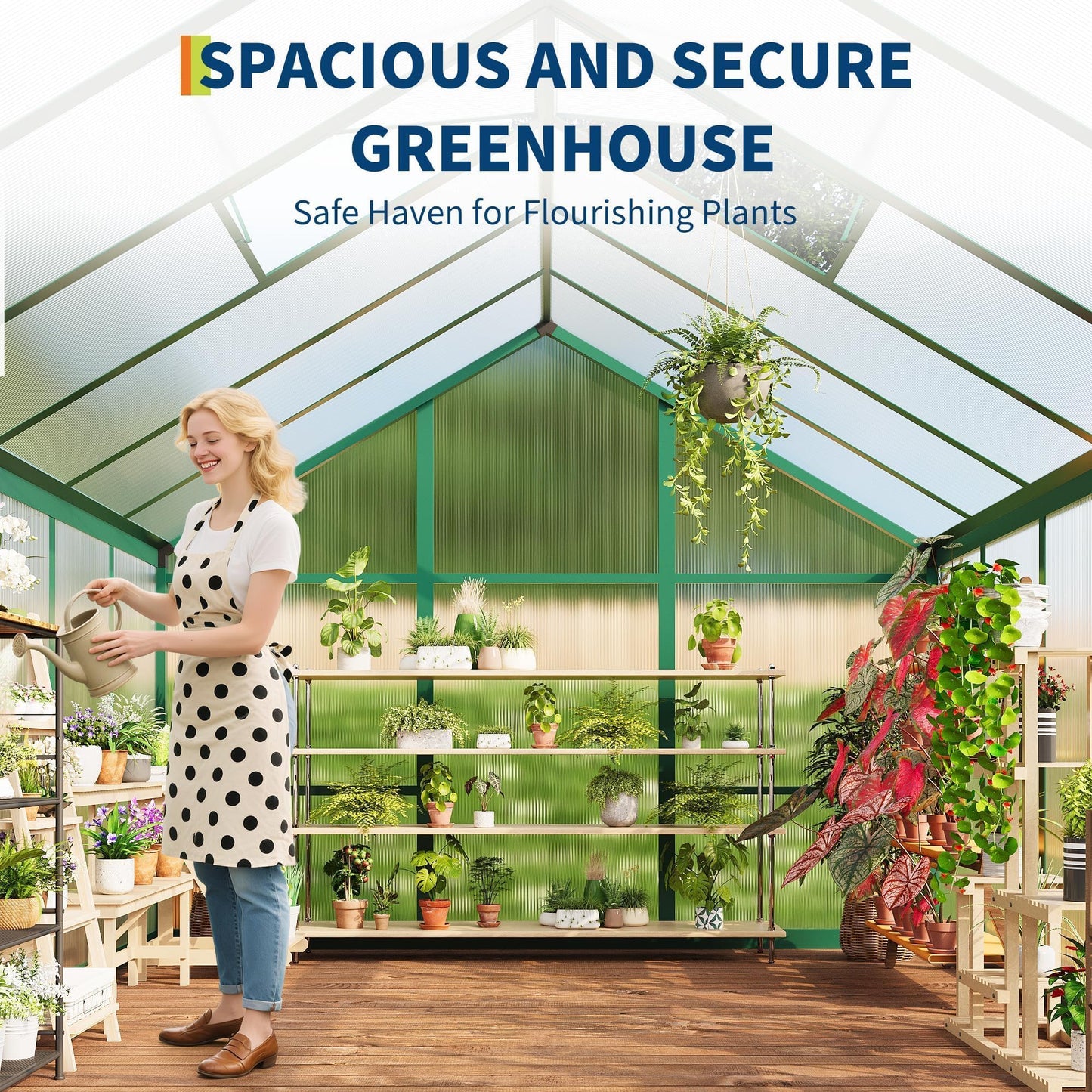 6X8 FT Greenhouse for Outdoors, Walk-in Greenhouse Kit with Aluminum Frame, Polycarbonate Panels, Adjustable Roof Vent, Sliding Door, Secure Lock for Outside Garden, Patio, Backyard