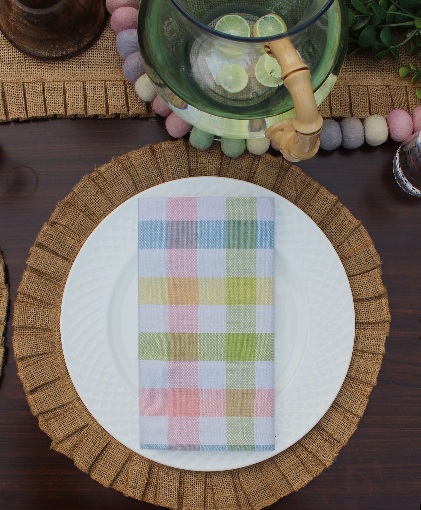 COTTON CRAFT Gingham Buffalo Plaid Check Napkins - Spring Easter Bunny Pastel Luncheon Dinner - Set of 8 - Pure Cotton - Reusable Washable - 17 x 17 inches - Yellow Multi Pastel