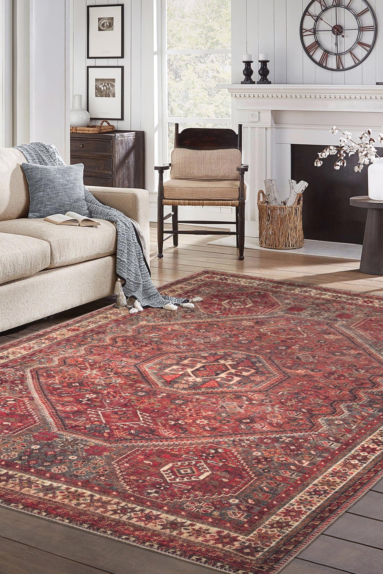 Keen Home Design 10x14 Rug - Machine Washable Area Rug with Non-Slip Backing, Ideal for Living Room, Dining Room, Bedroom - Vintage, Easy Clean, Durable, Low Pile Rug - (9'7" x 14')