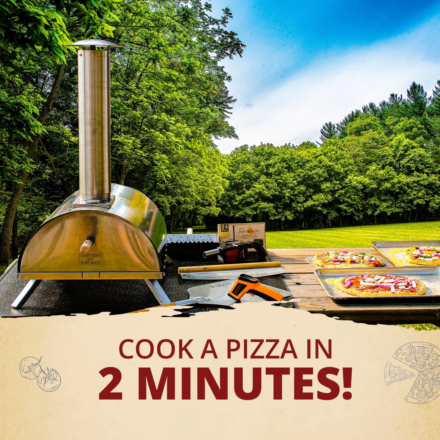Pellethead Portable Pizza Oven Kit: Wood-Fired Outdoor Grill with Peel, Blower, Thermometer & Accessories, Stainless Steel, 13-Inch Stone Included