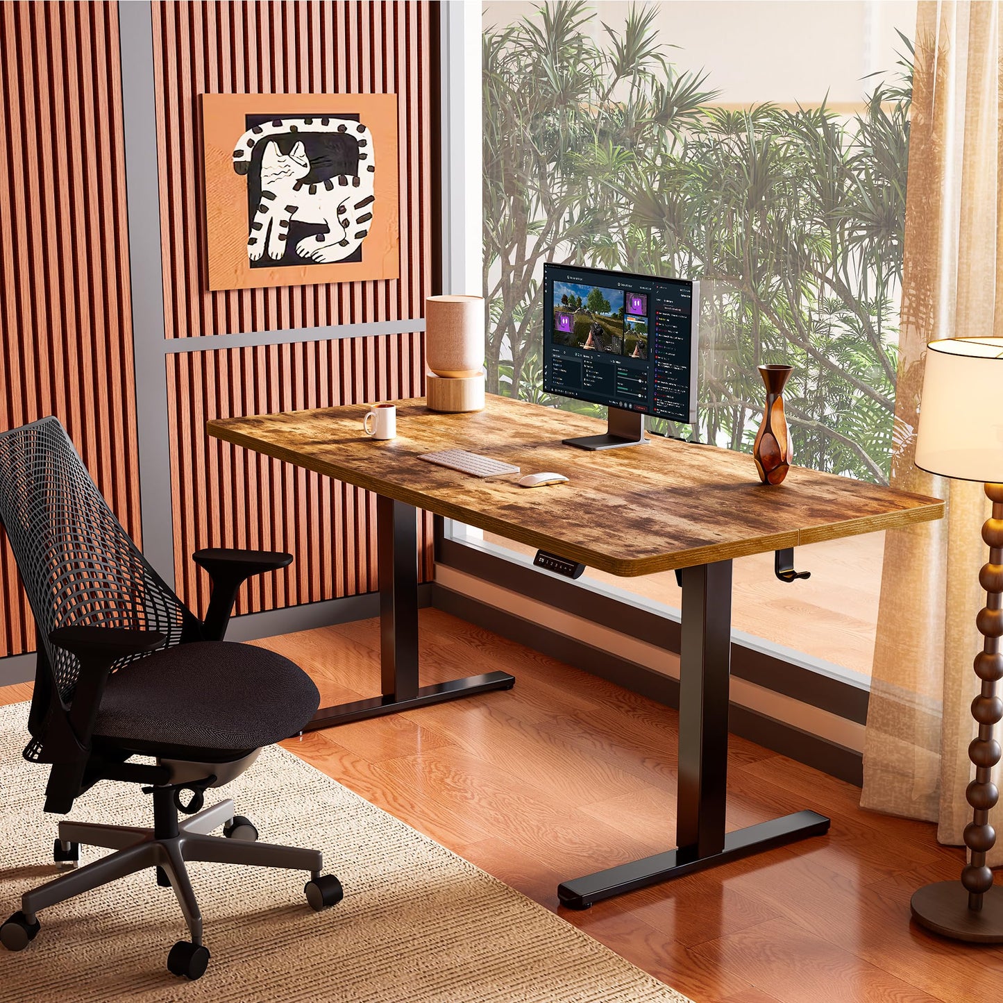 ErGear Height Adjustable Electric Standing Desk, 48 x 24 Inches Sit Stand up Desk, Memory Computer Home Office Desk with Two-Piece Desktop (Vintage Brown)