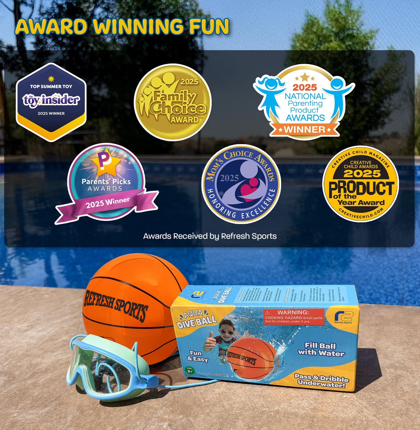Aqua Dive Pool Ball Basketball โ Water Pool Toys for Kids Ages 4-12 โ Dribble, Pass & Shoot Underwater โ Outdoor Beach Toy for Summer Fun โ 6" Water Game for Boys & Girls Ages 5 6 7 8 9 10 11 12+