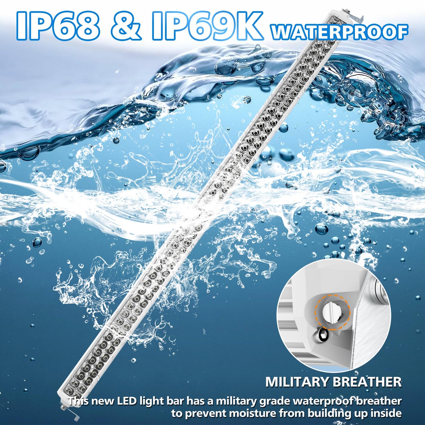 4WDKING 42 Inch LED Light bar, IP68&IP69K Waterproof Led Boat Light, White Dual Row Flood and Spot Combo Beam Off-Road Lights for Pickup 4x4 Truck ATV UTV Boat