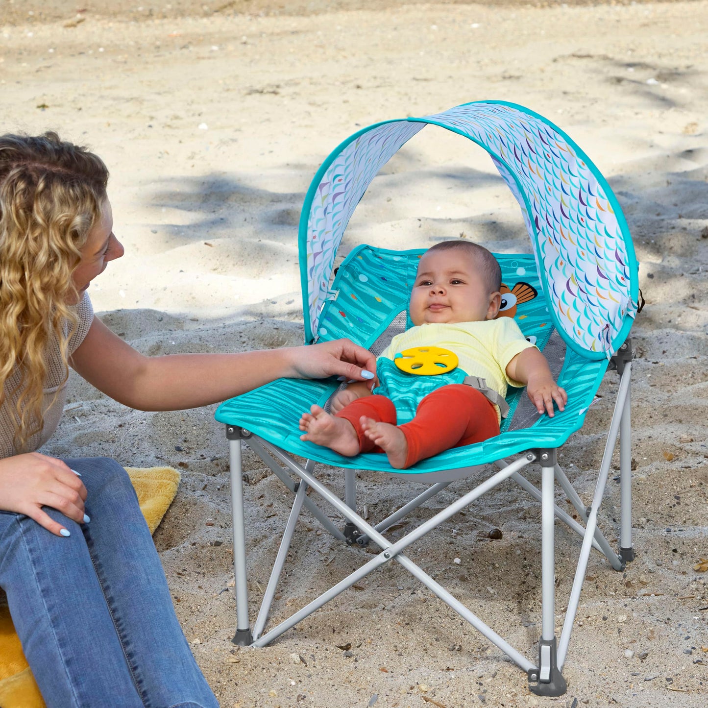 Bright Starts Disney Finding Nemo Pop 'N Chill Baby Chair Travel Seat, Indoor/Outdoor Use, Infant Seat with UPF 50+ Canopy, Blue, Ages 0-6 Months