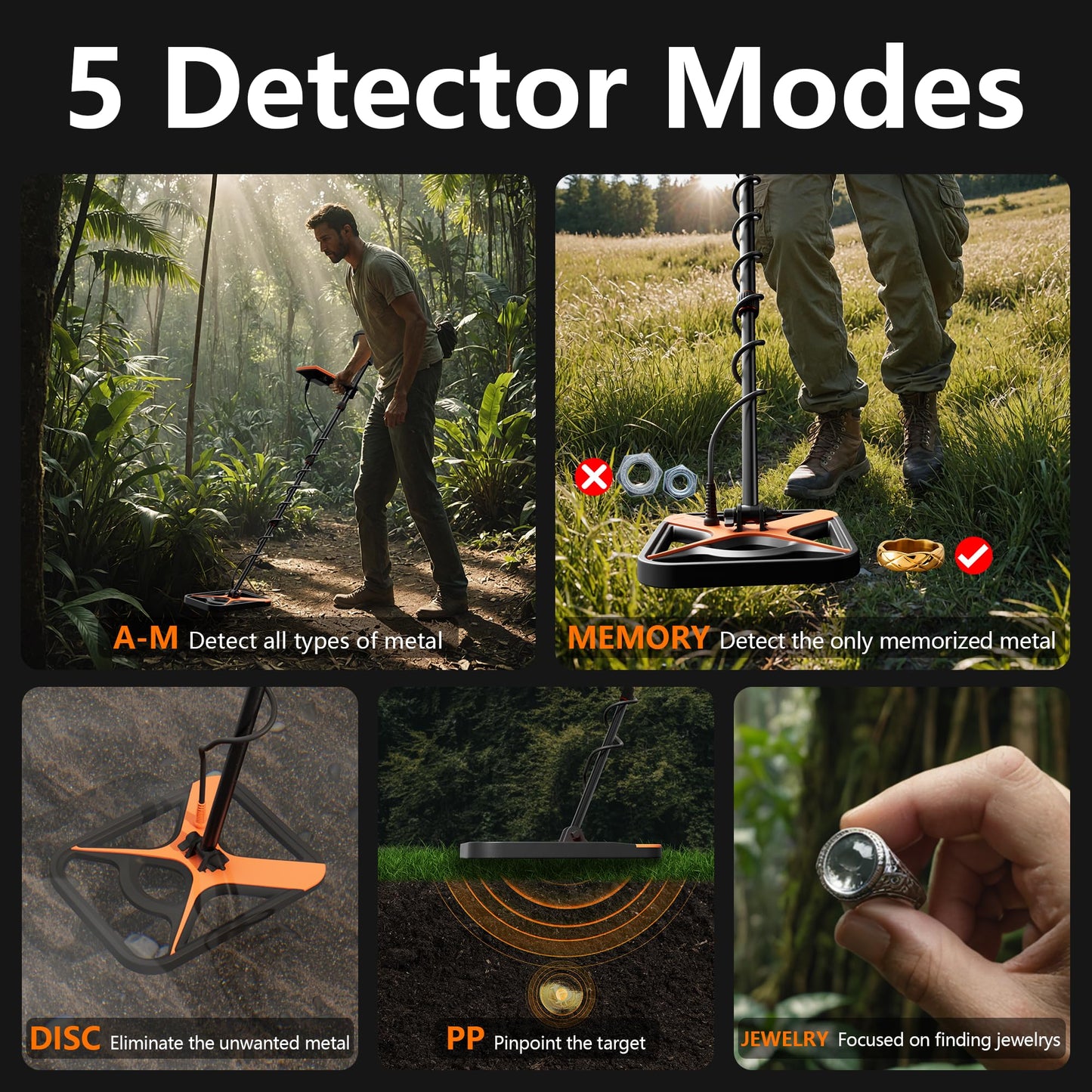 DetectTrek Metal Detector for Adults Rechargeable, 11" Professional Metal Detector for Gold & Silver, High Accuracy Waterproof Design, 5 Modes, Christmas Stocking Stuffers Gifts for Men/Dad,M55,Orange