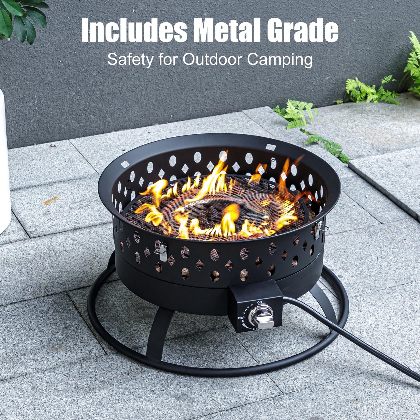 Verdeluxe 22 Inch Portable Propane Fire Pit,Gas Fire Pit for Outside with Lid & Handle, Smokeless Gas Firepit Bowl with Lava Rocks,Outdoor Propane Firepits for Camping,Patio,Yard,Bonfire.(Black)