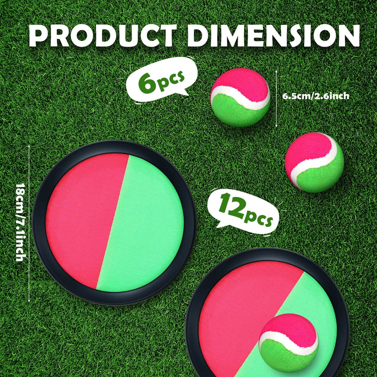 Charniol Kids Toys Toss and Catch Game Set Beach Game Outdoor Ball Sports Games Toss and Catch Ball Nylon Toys for Kids Adults (Pink, Green, Black,12 Paddles 6 Balls)