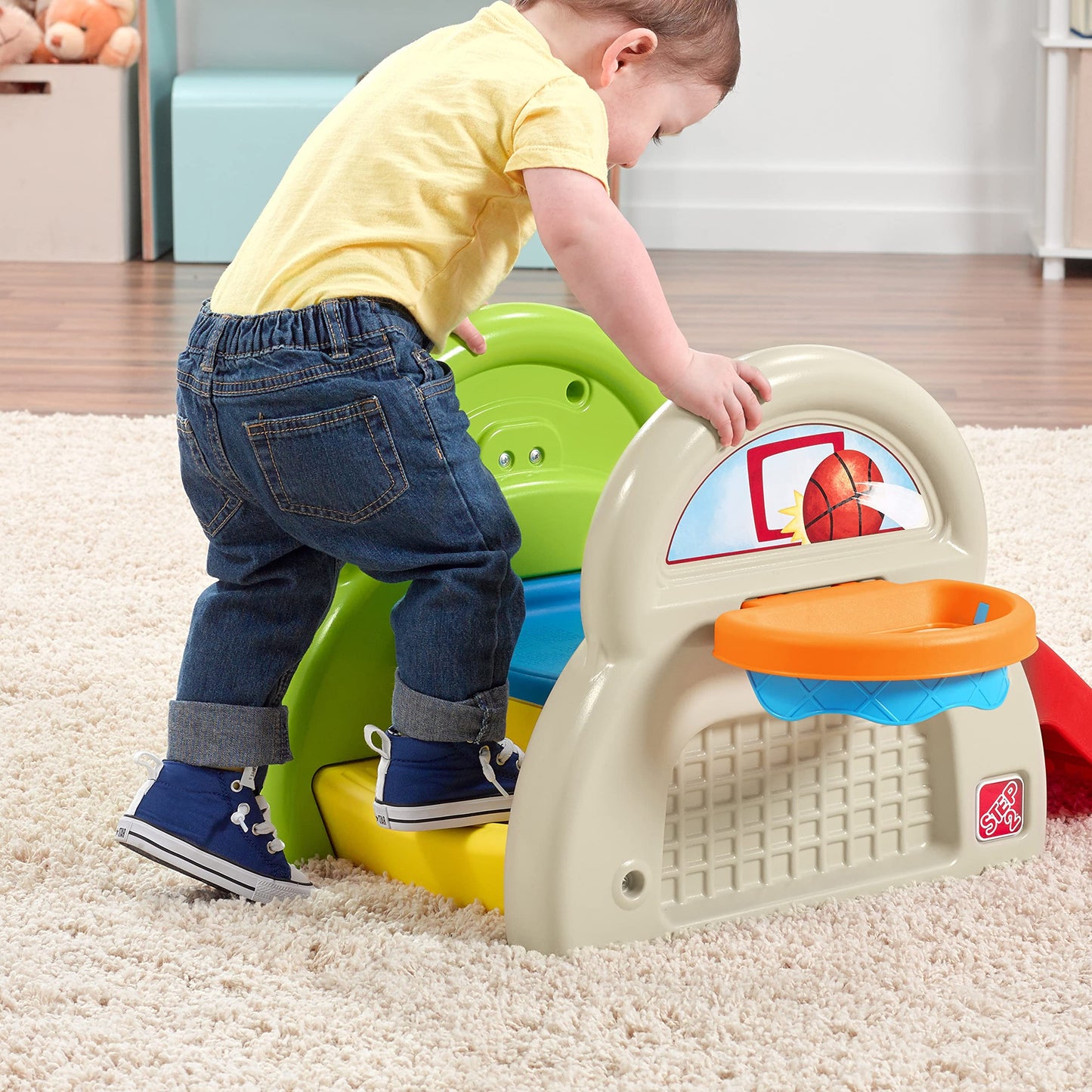 Step2 Sports-Tastic Activity Center, Toddler Sports Playset, Indoor/Outdoor Slide, Play Gym Includes Bat & Balls, Made of Durable Plastic, For Toddlers 1+ Years Old