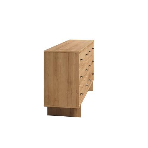 Prepac Finnley 6-Drawer Dresser in Natural Oak, Dresser for Bedroom, Extra-Wide Chest of Drawers with Storage, Modern Clothing Organizer for Home, Bedroom, Living Room, 16" D x 61" W x 31" H