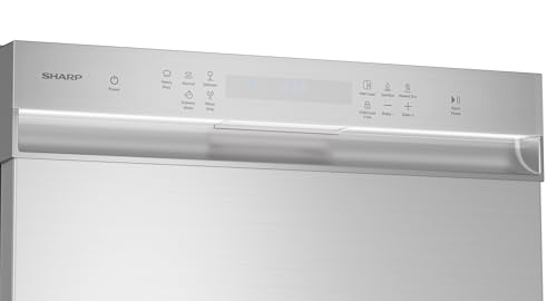 Sharp SDW6504MS Stainless Steel Dishwasher, 24-inch Pocket Handle, 52 dB, Hybrid Tub, 12 Place Settings, 5 Cycles, Heated Dry