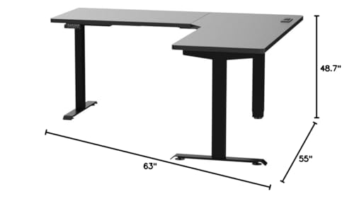 Totnz L Shaped Electric Standing Desk Adjustable Height with 4-in 1 Electical Outlet, 63x55 Inch Standing Desk with Headphone Hook, Stand up Desk for Home Office Sturdy Writing Workstation Black
