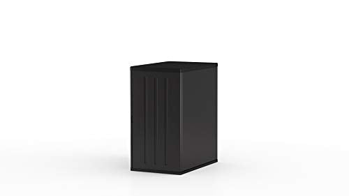 Suncast Heavy-Duty Resin Outdoor Storage Cabinet, 30" W x 20.25" D x 36" H Dark Grey Base Garage Storage Cabinet with Lockable Doors and Metal Reinforced Shelves, Made in The USA