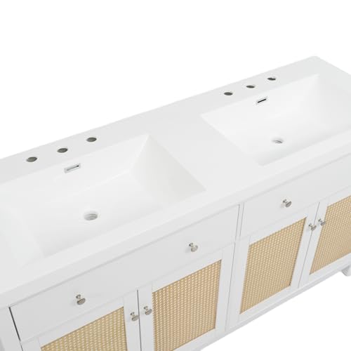Christopher Knight Home Heli 60" Modern Double Bathroom Vanity with Sink Combo Set, Modern Freestanding Bathroom Sink Cabinet with Drawer, Bathroom Storage Cabinet with Sink Combo, White +Natural