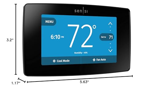Emerson Sensi Touch Wi-Fi Smart Thermostat with Touchscreen Color Display, Works with Alexa, Energy Star Certified, C-wire Required, ST75 Black 5.625" x 3.4" x 1.17"